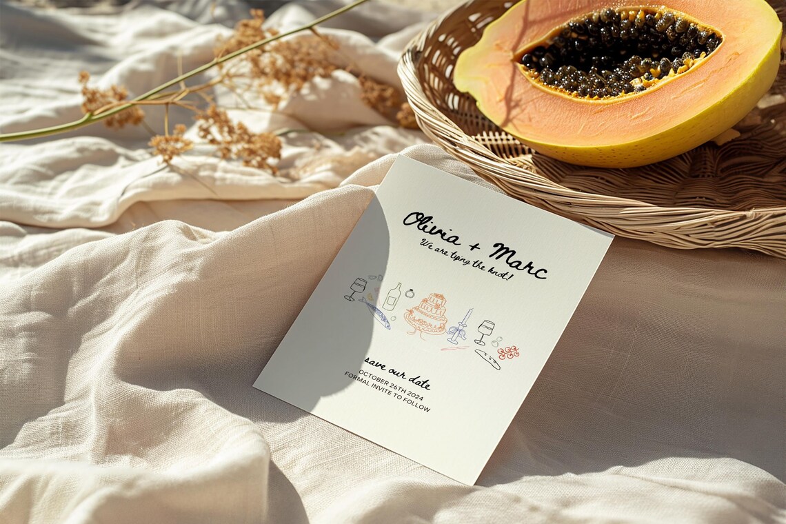Hand Drawn Italian Wedding Save the Date Card Modern Art Print - Image 2
