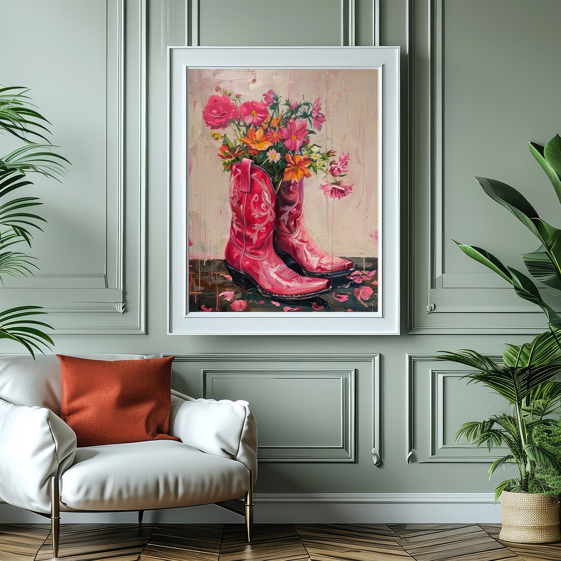 Hot Pink Cowgirl Boots Filled With Wildflowers Western Art Poster - Image 5