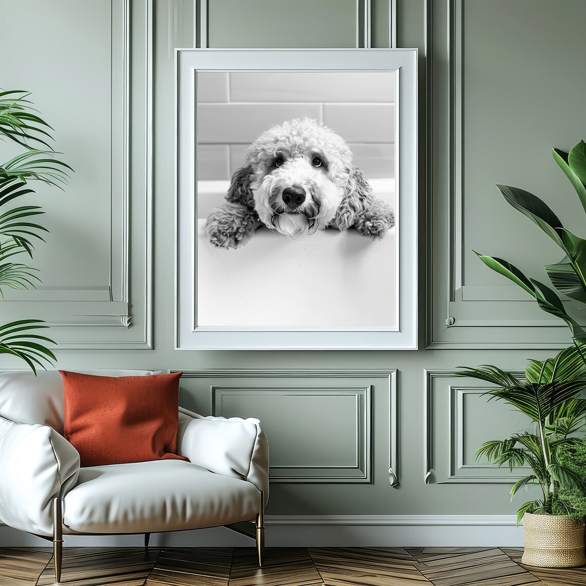 Golden Doodle Dog Portrait Bathroom Wall Art Print - Image 4