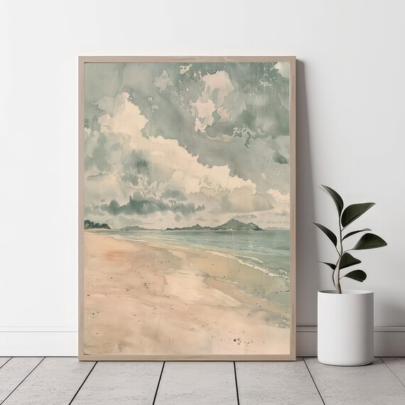 Beach Vintage Painting, Coastal Decor