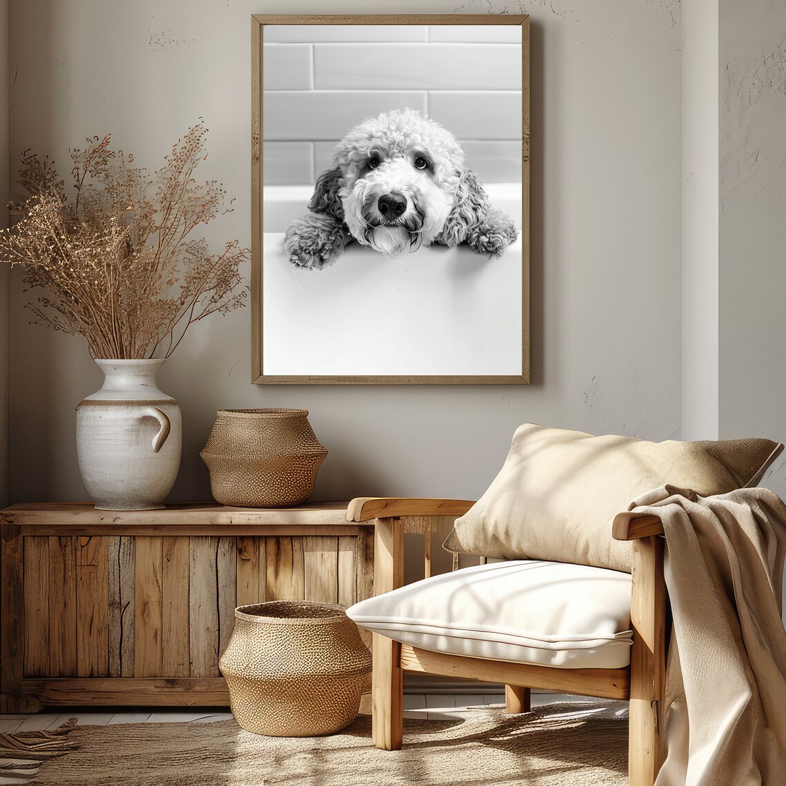 Golden Doodle Dog Portrait Bathroom Wall Art Print - Image 2