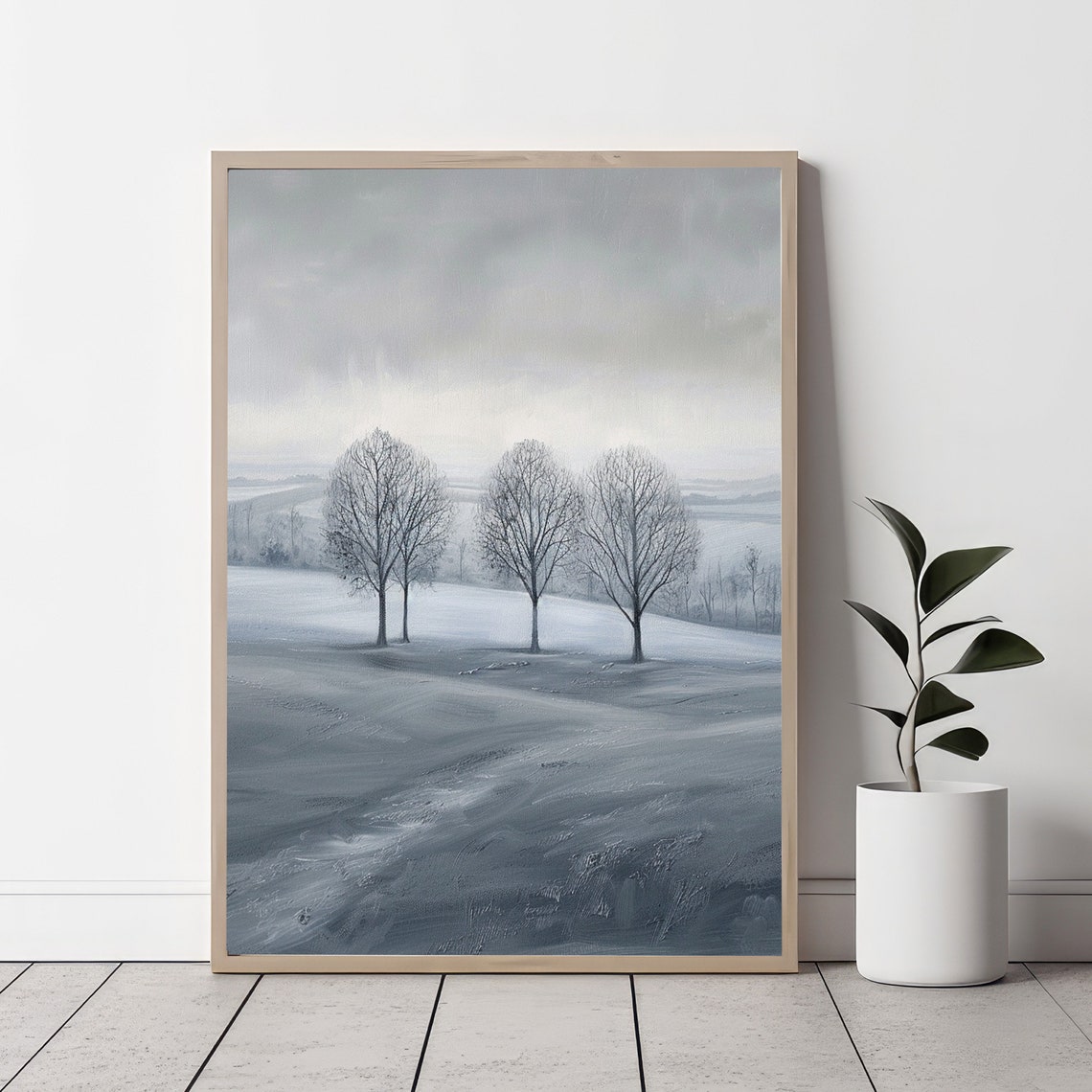 Serene Misty Winter Landscape Bare Trees Grey Moody Art Poster