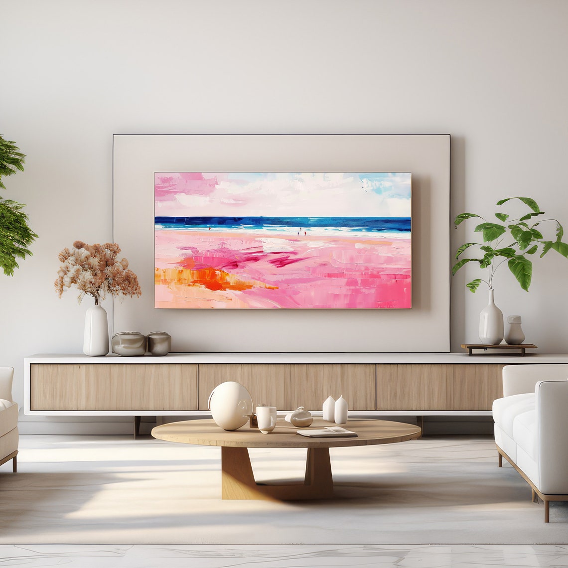 Beach Girly Pink Abstract Painting Coastal Cowgirl Print Blue And Pink Apartment Wall Art Trendy Dorm Room Poster Coastal Granddaughter - Image 3