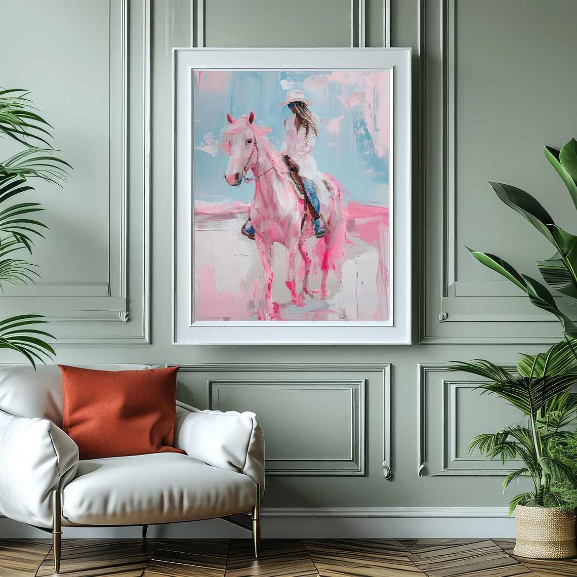 Pink Cowgirls Print Abstract Western Horse Oil Painting Poster Coastal Preppy Dorm Western Girly Room Wall Art Boho - Image 4