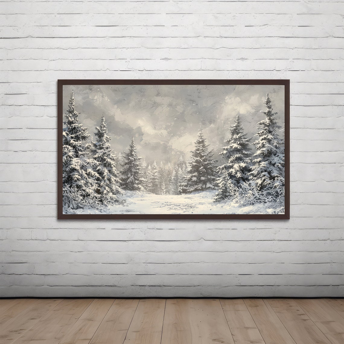 Snow Covered Pine Forest In Soft Neutral Tones Winter Scene Poster