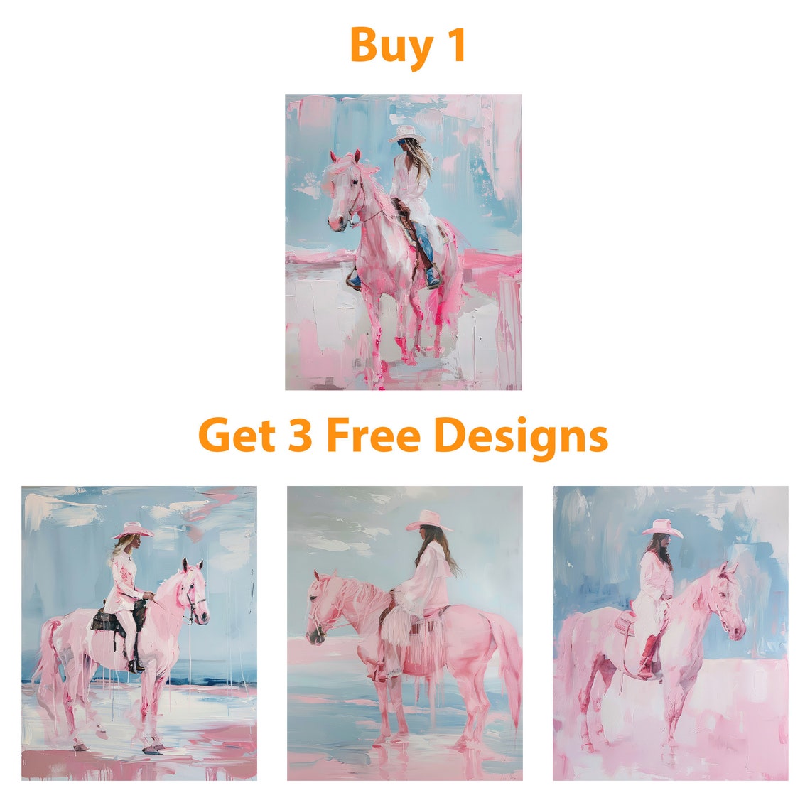 Pink Cowgirls Print Abstract Western Horse Oil Painting Poster Coastal Preppy Dorm Western Girly Room Wall Art Boho - Image 6