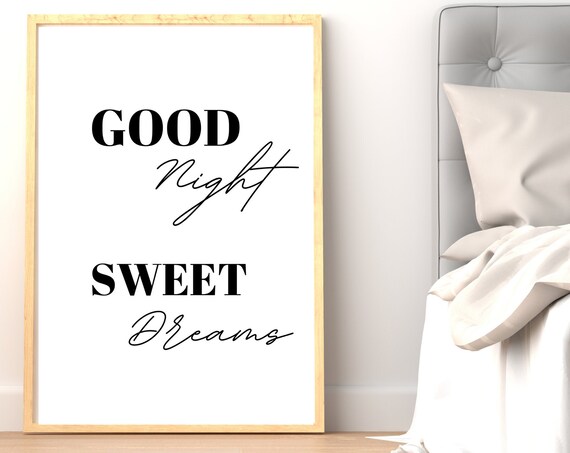 Good Night Sweet Dreams Print Above Bed Bedroom Poster Minimalistic Typography Wall Art Bedroom Artwork Instant