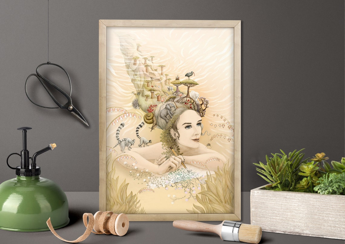 Print File Instant Jpg Nature Princess Art Poster Animal Africa Lemur Tree Snail Flamingo Bird Mushroom Woman