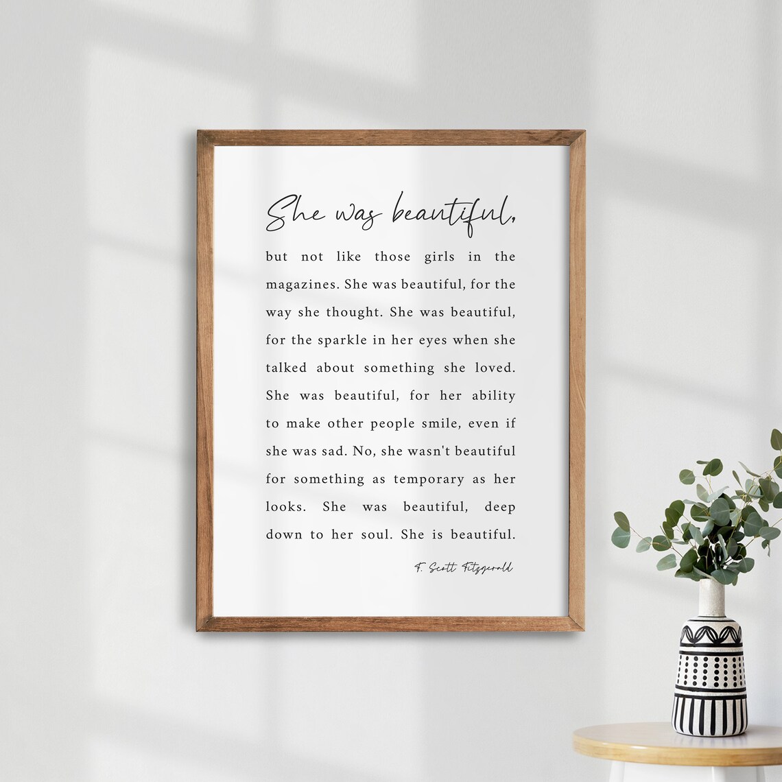 She Was Beautiful Quote Art Print, Literary Quote