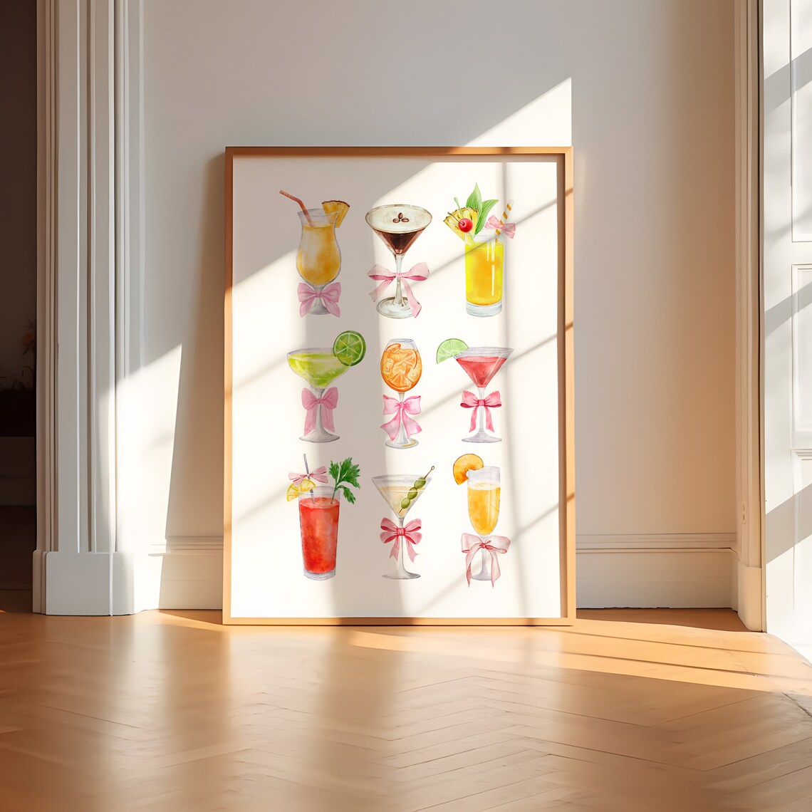 Pink Bow Cocktail Collection Watercolor Bar Cart Party Art Print - Image 5
