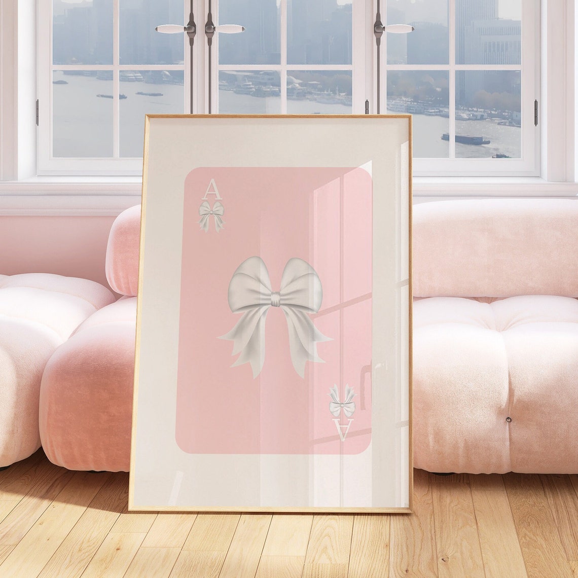 Pink Ace Playing Card Big White Bow Coquette Girly Decor Poster - Image 2