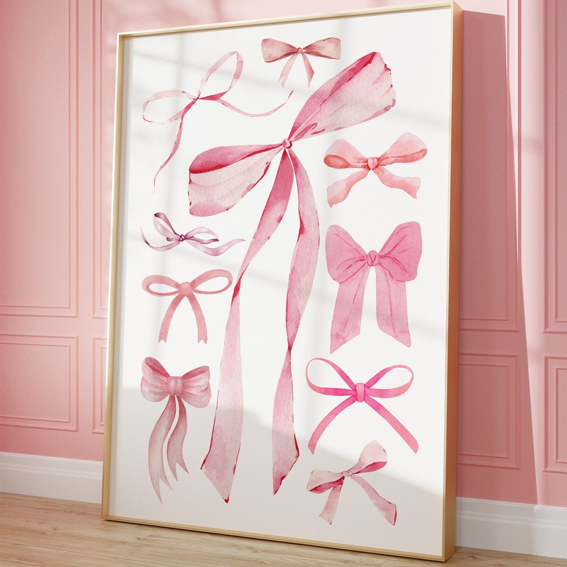 Pink Watercolor Bows Coquette Balletcore Girly Room Decor Poster