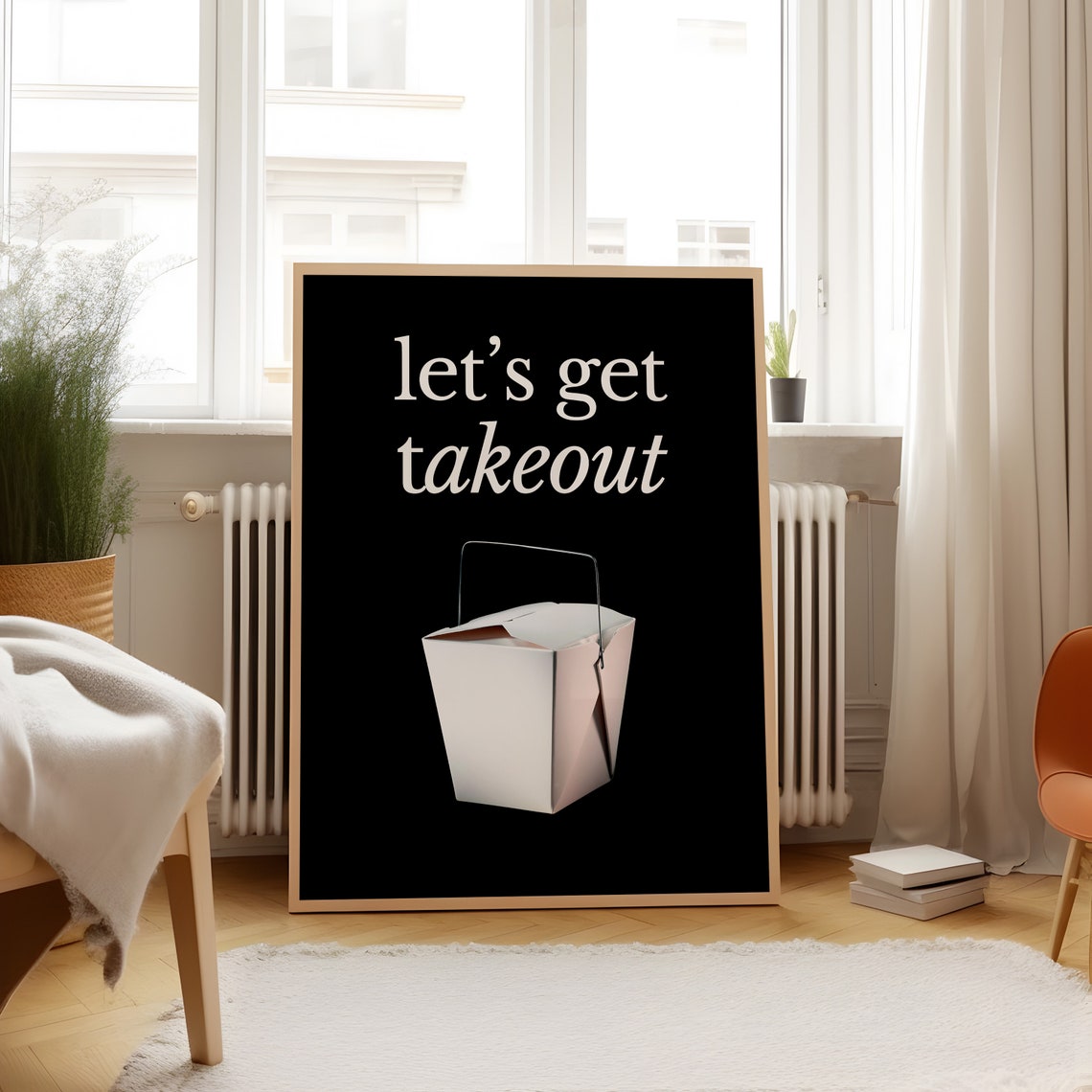 Lets Get Takeout White Takeout Box Retro Black Kitchen Poster - Image 5