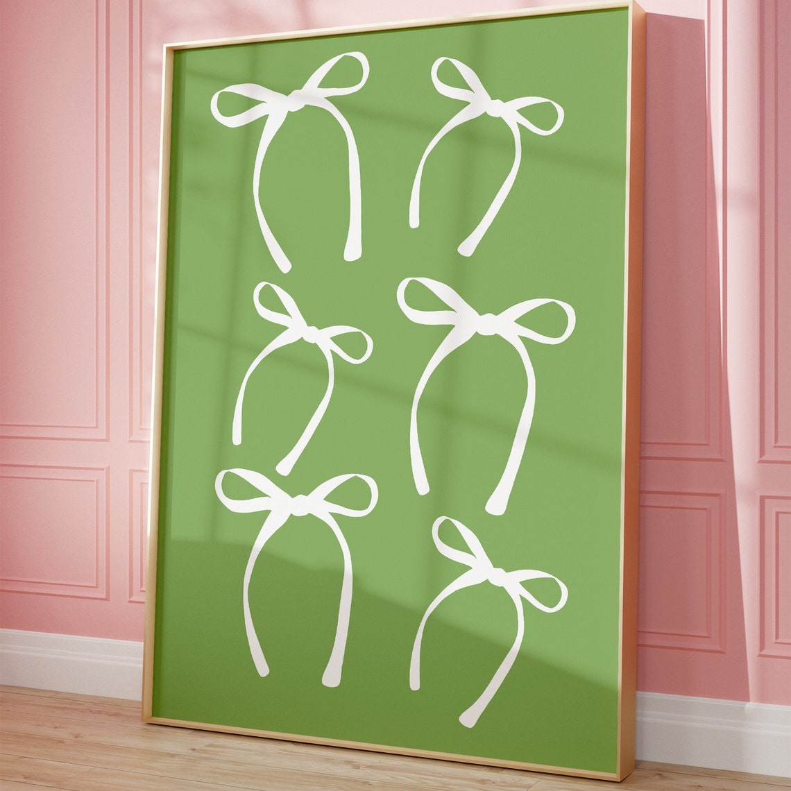 Six White Bows On Sage Green Coquette Balletcore Decor Poster - Image 2