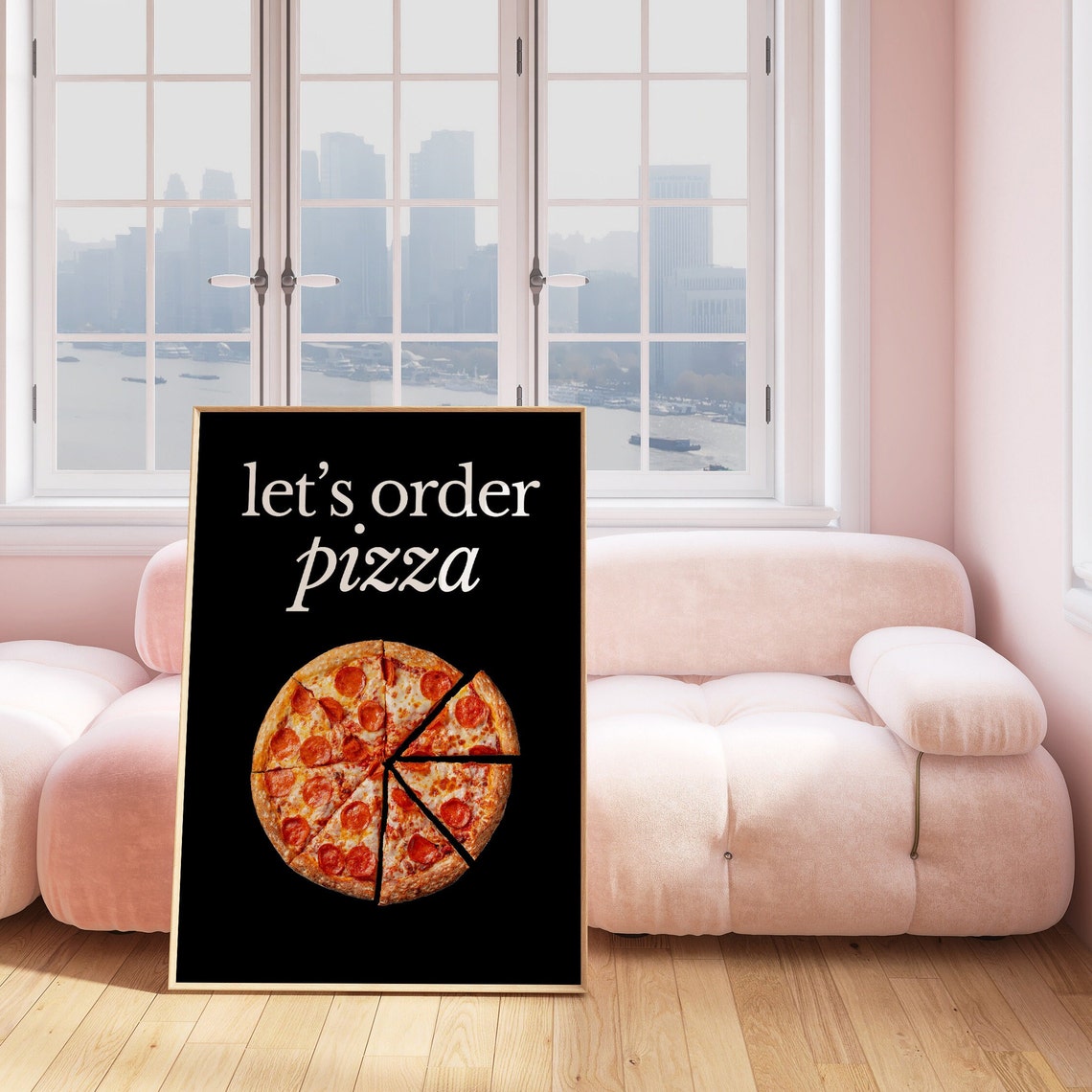 Lets Order Pizza Retro Black Kitchen Art Print with Pepperoni - Image 5