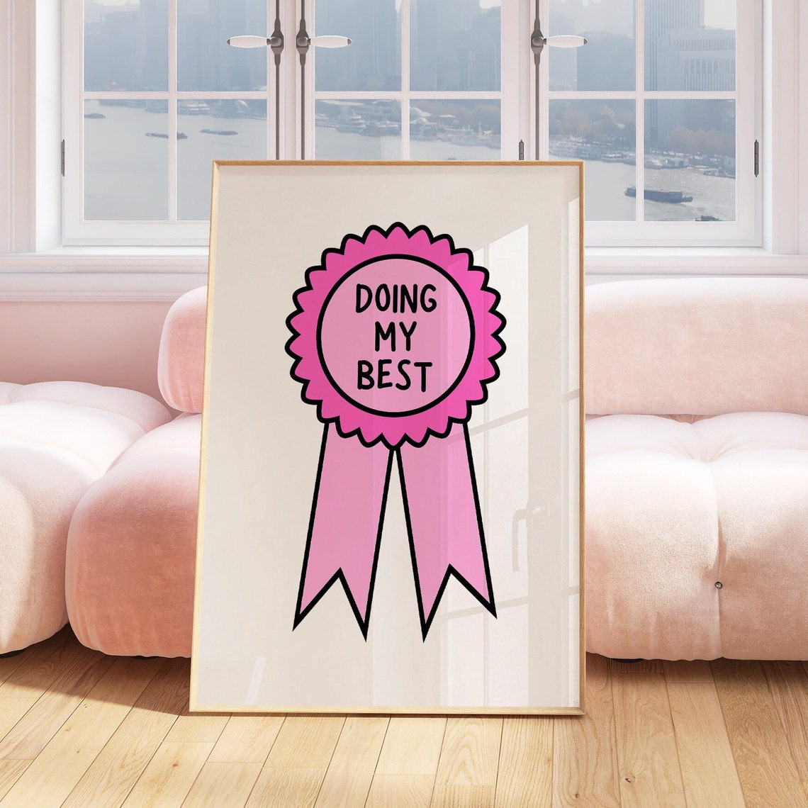 Doing My Best Pink Award Ribbon Badge Motivational Cute Poster - Image 5