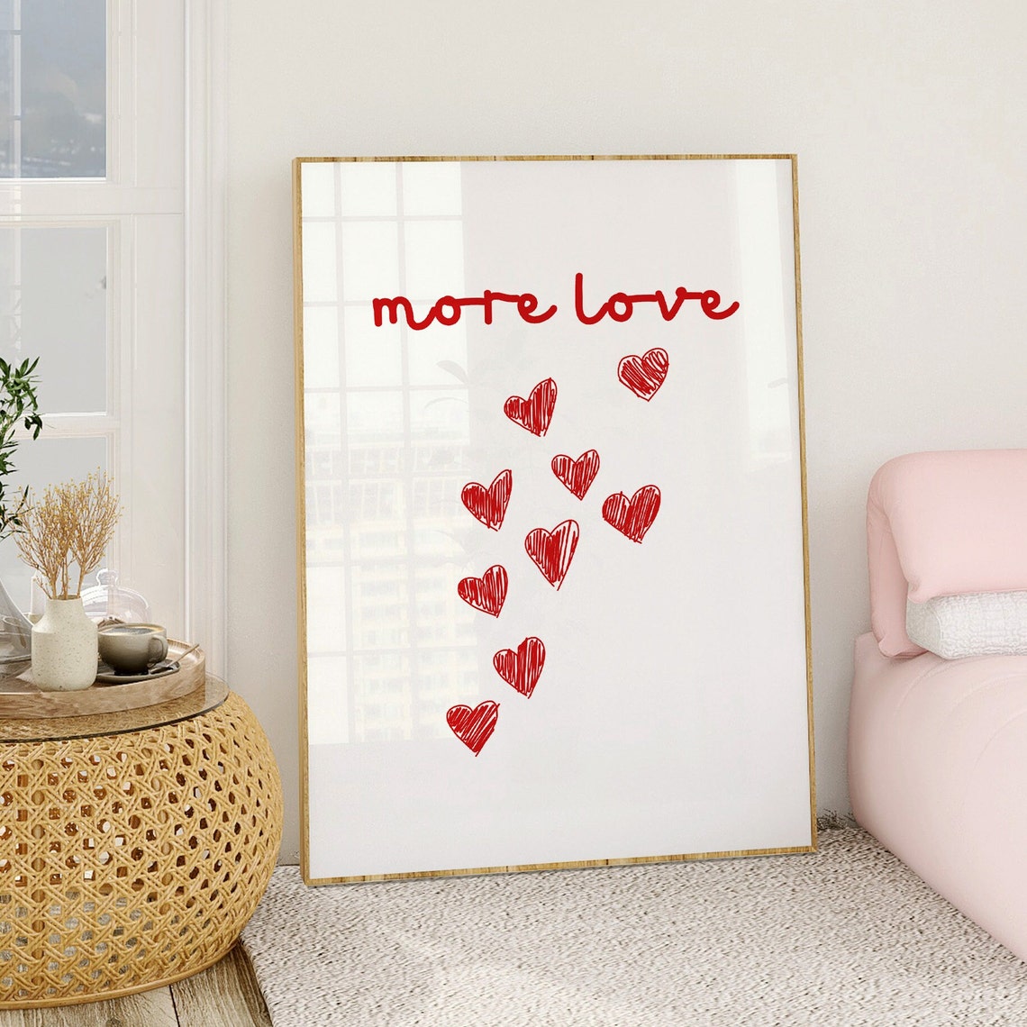 More Love Red Scribble Hearts Minimalist Girly Room Decor Poster - Image 2
