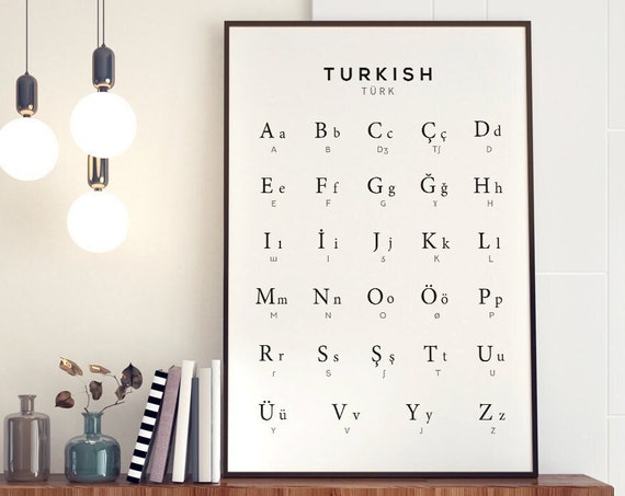 Turkish Alphabet Art Turkish Print Alphabet Chart Black White Wall Art Turkey Poster Instant