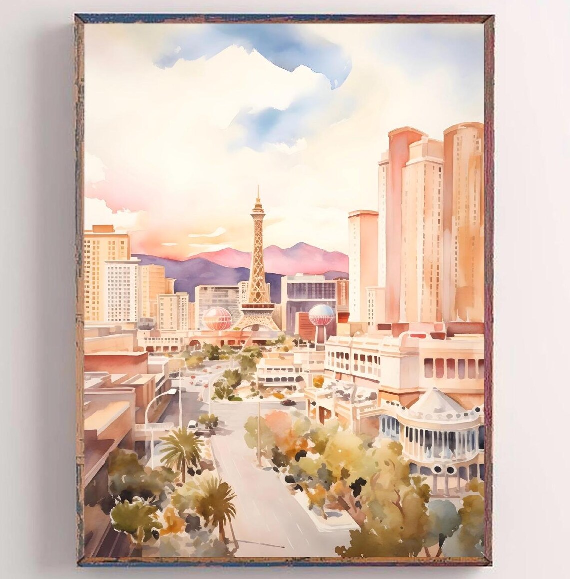 Las Vegas Watercolor Art Print, Nevada Cityscape