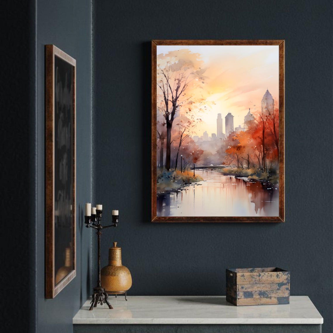 Central Park Sunset Skyline Autumn Watercolor New York Art Poster - Image 4