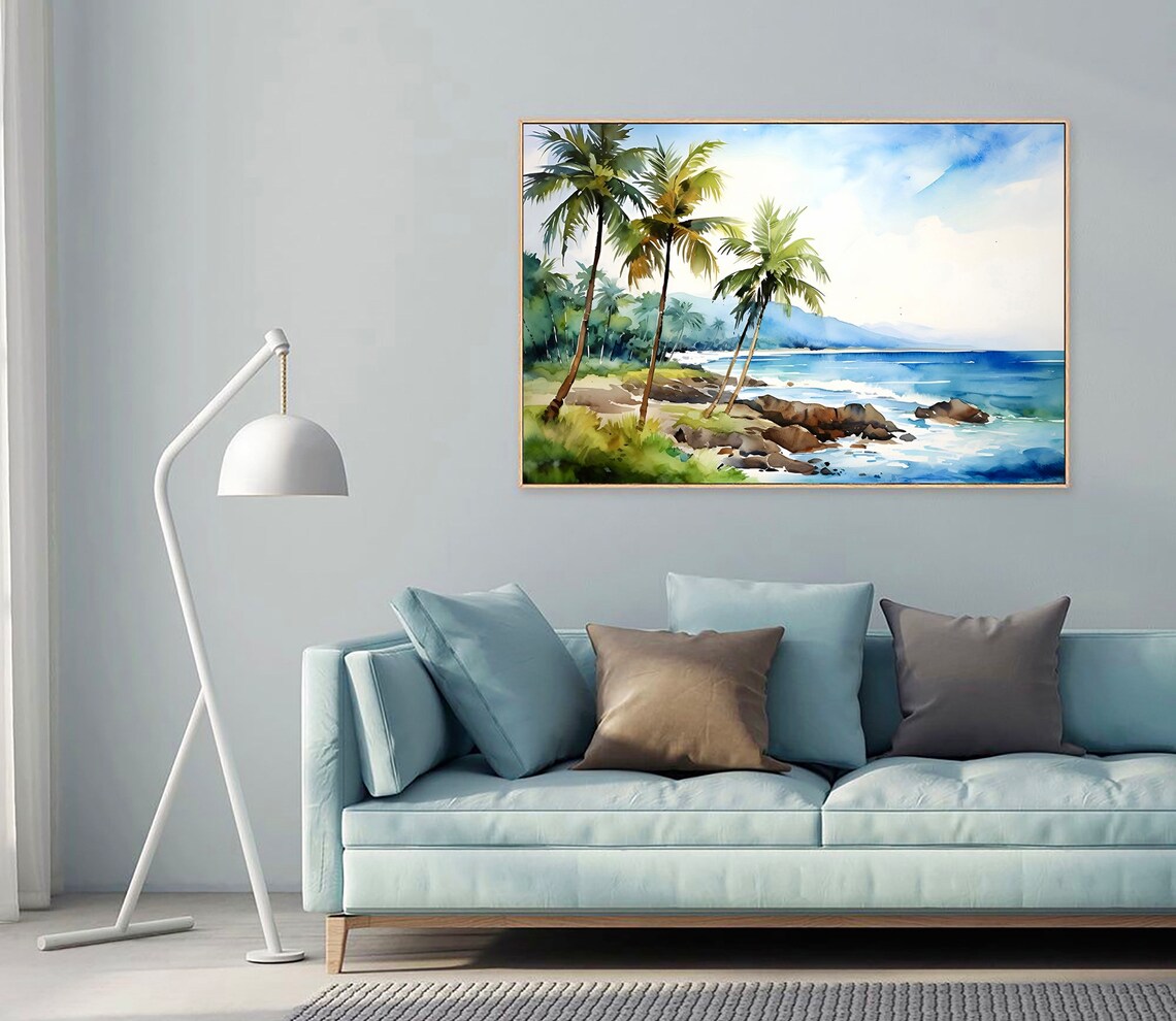 Hawaii Travel Print, Watercolor Coastal Landscape - Image 4
