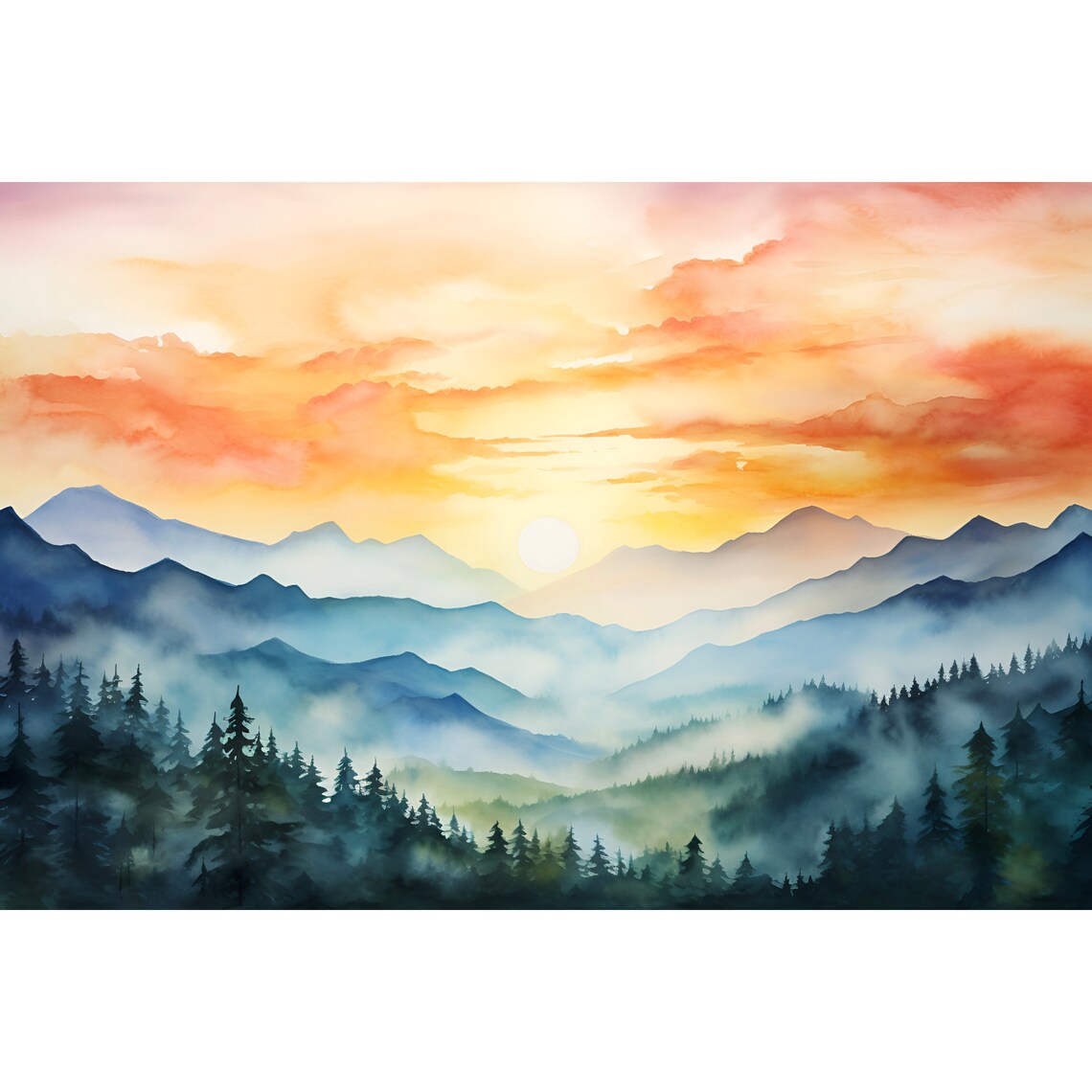 Mount Le Conte Sunrise Watercolor Art Print