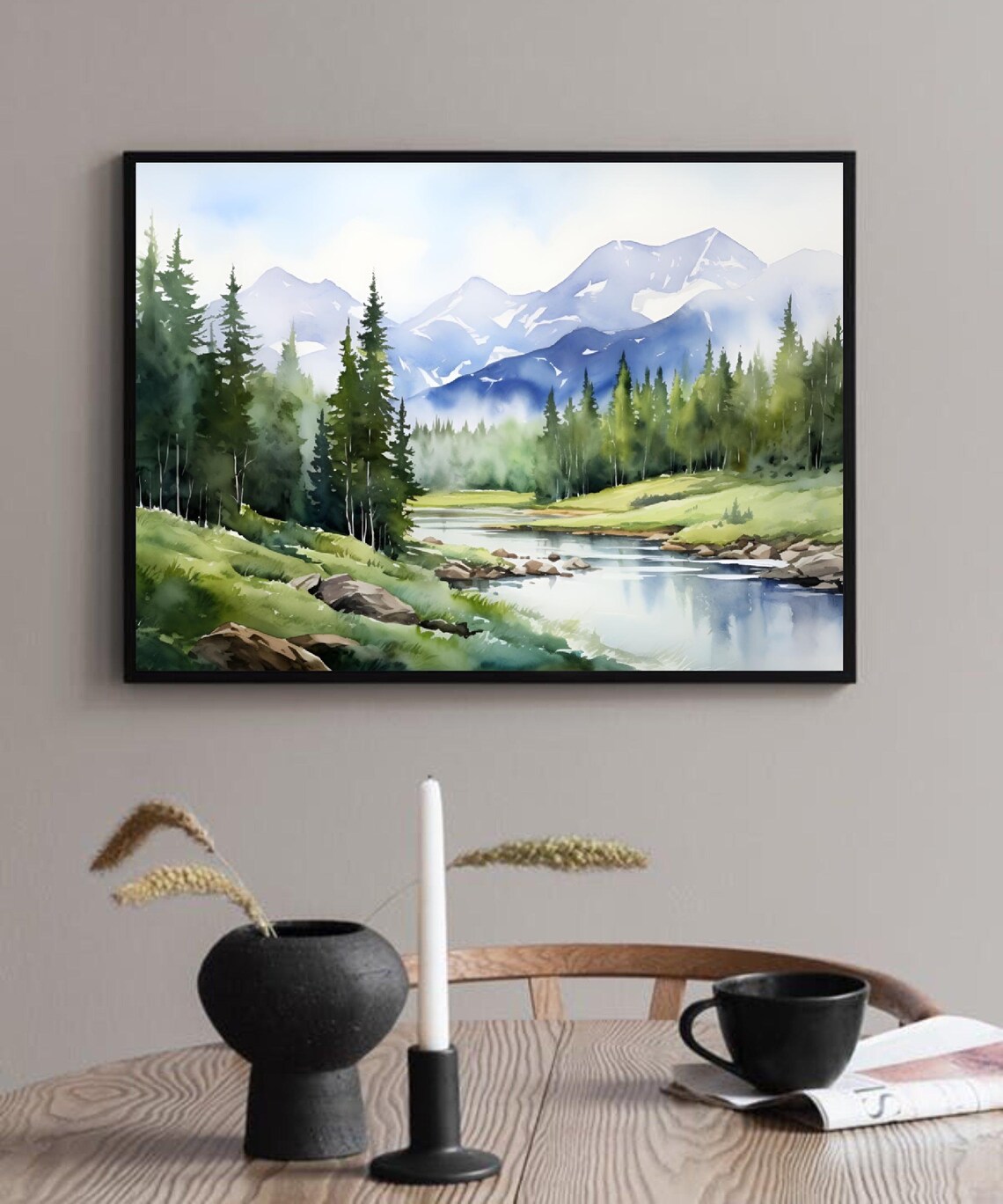 Rocky Mountains Watercolor Landscape Art Print - Image 2