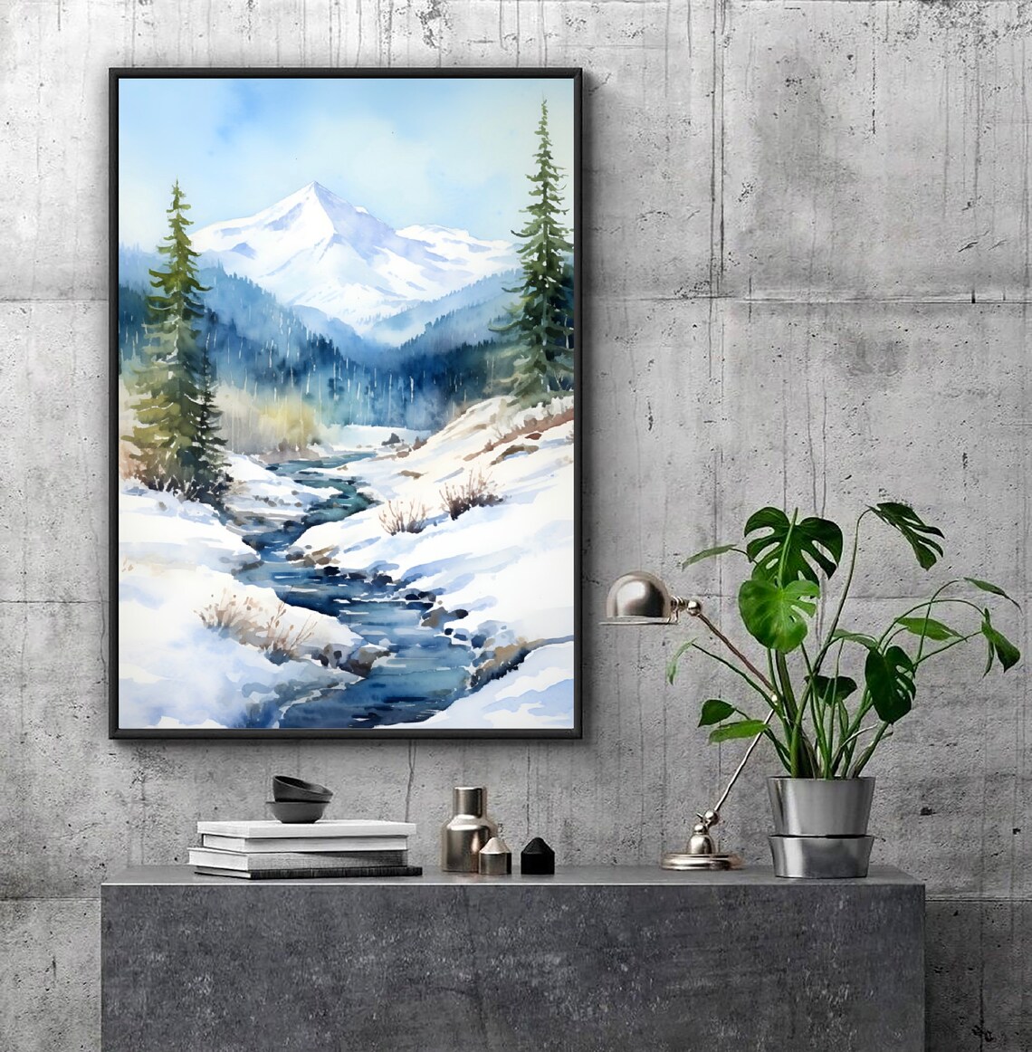 Mount Harvard Colorado Winter Snowy Stream Mountain Watercolor Poster - Image 3