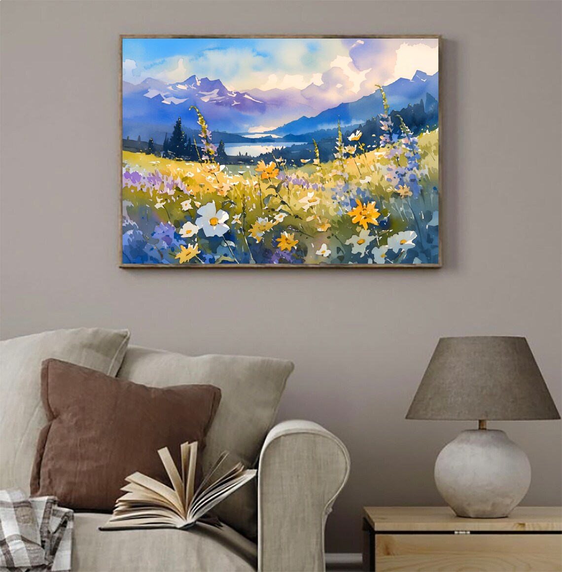 Graian Alps Watercolor Art Print, Swiss Valley - Image 3