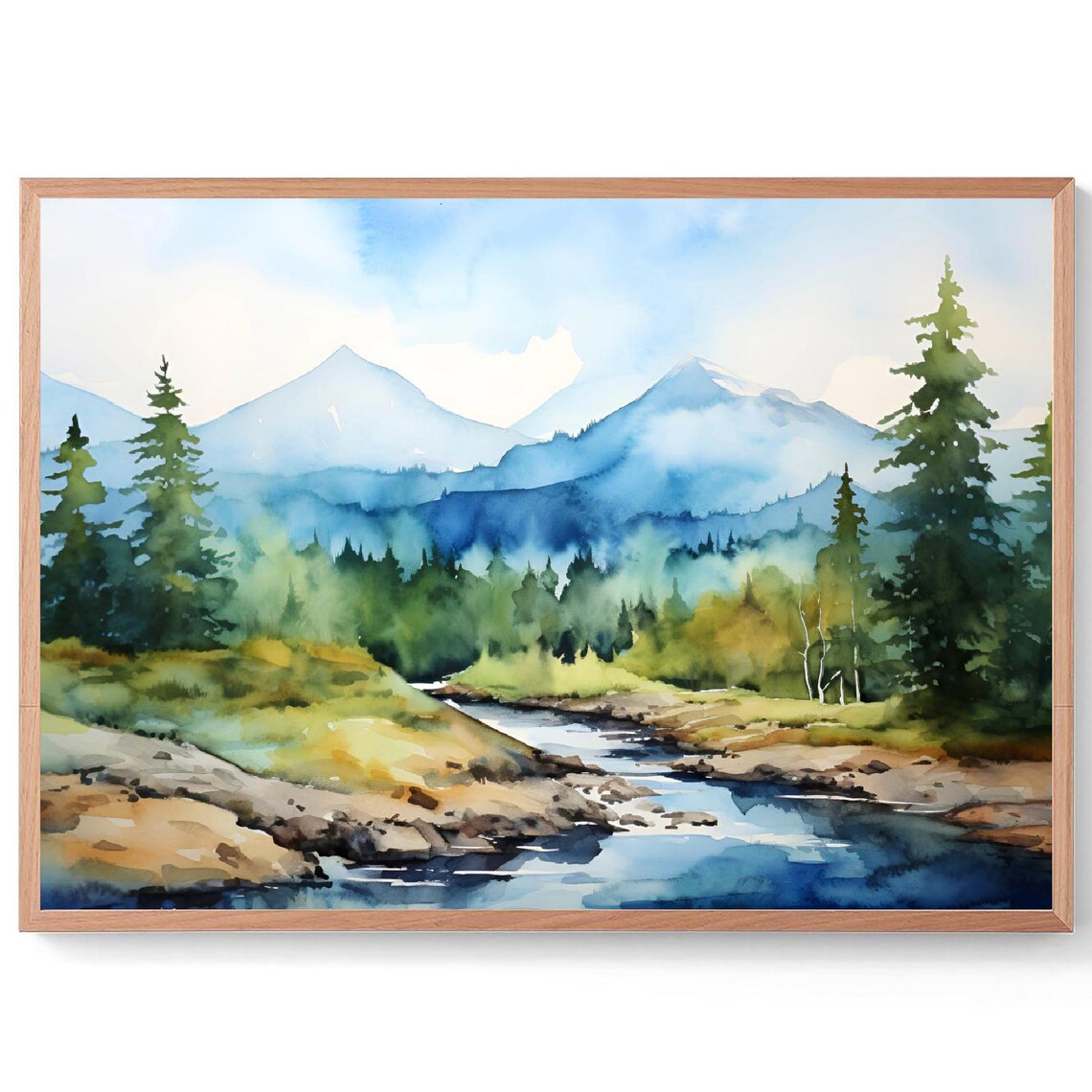 Appalachian Mountains Virginia Watercolor Art Print, Misty Forest