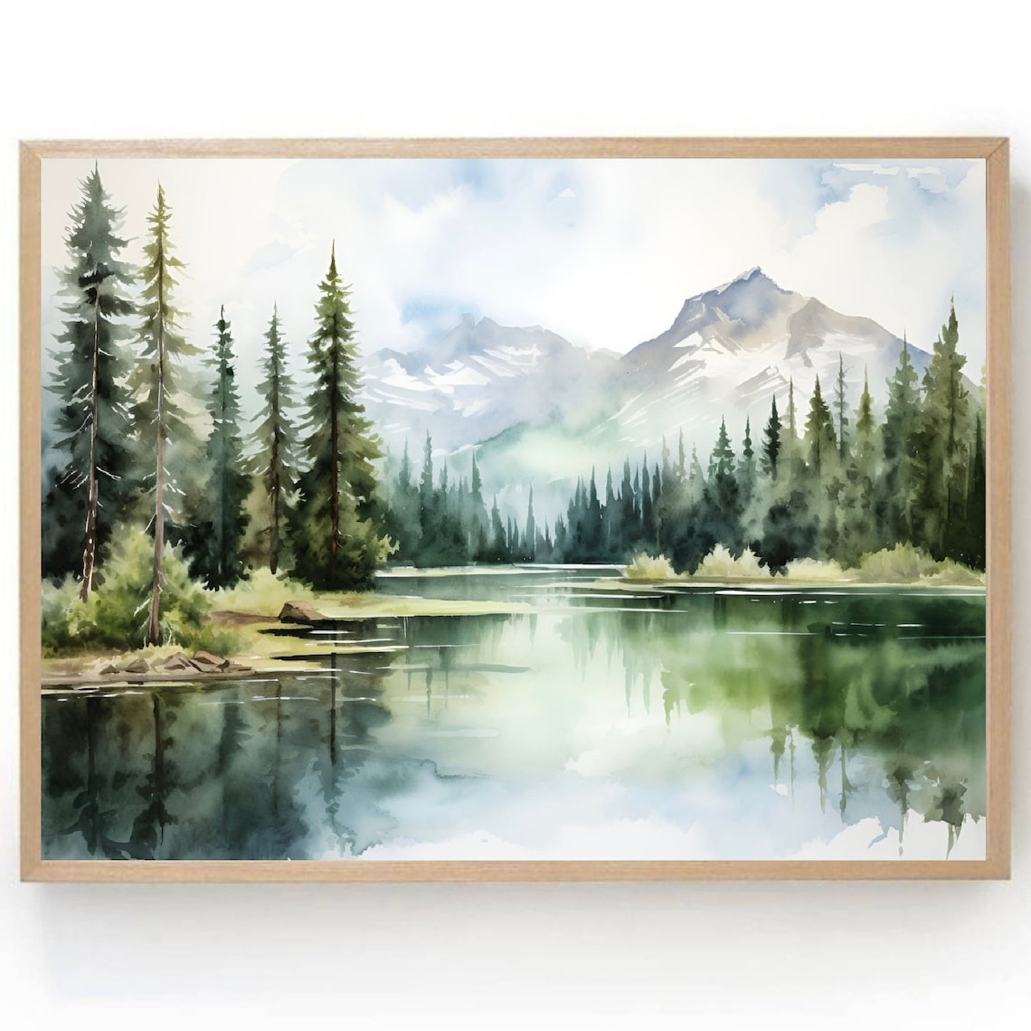 Santeetlah Lake North Carolina Misty Pines Watercolor Landscape Poster