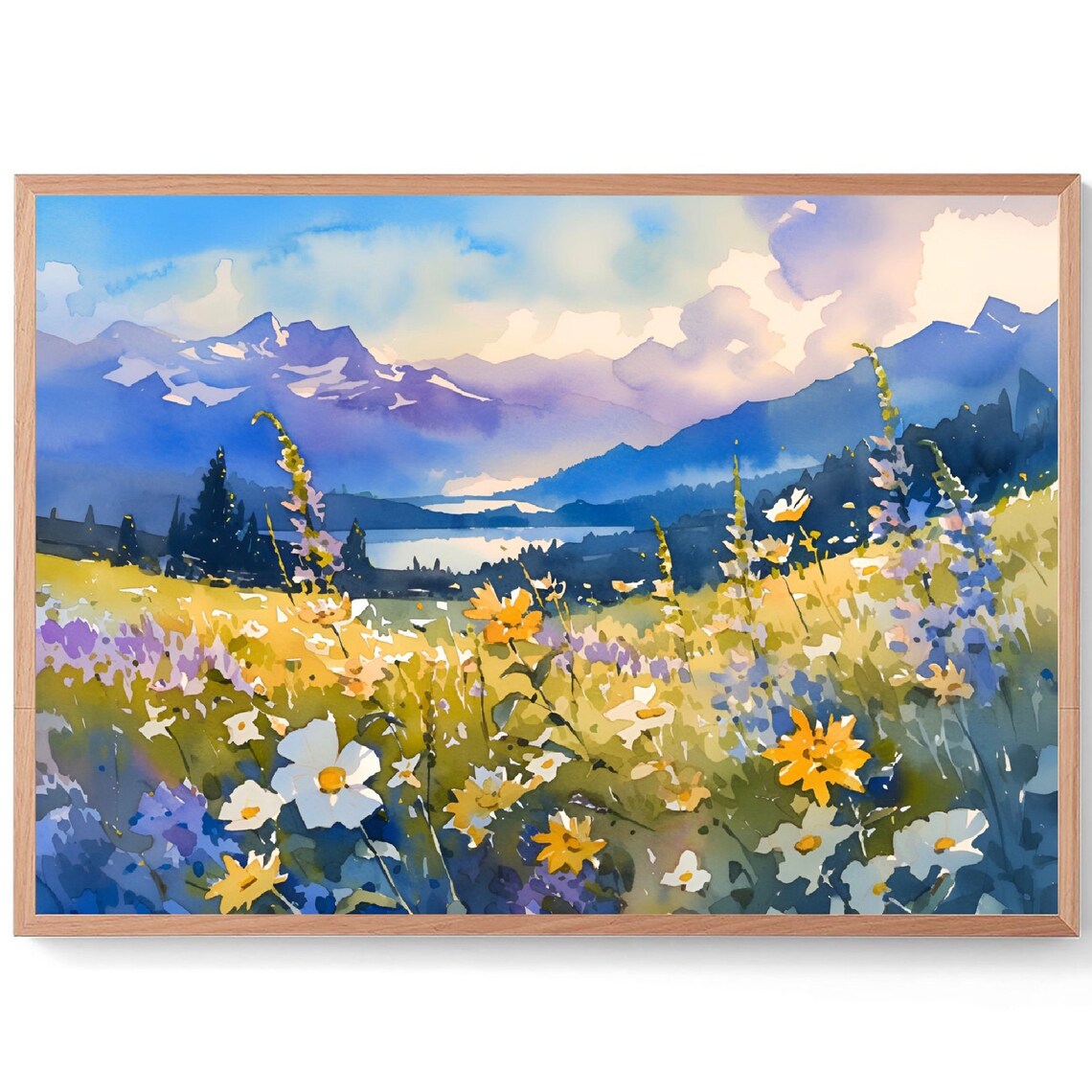 Graian Alps Watercolor Art Print, Swiss Valley