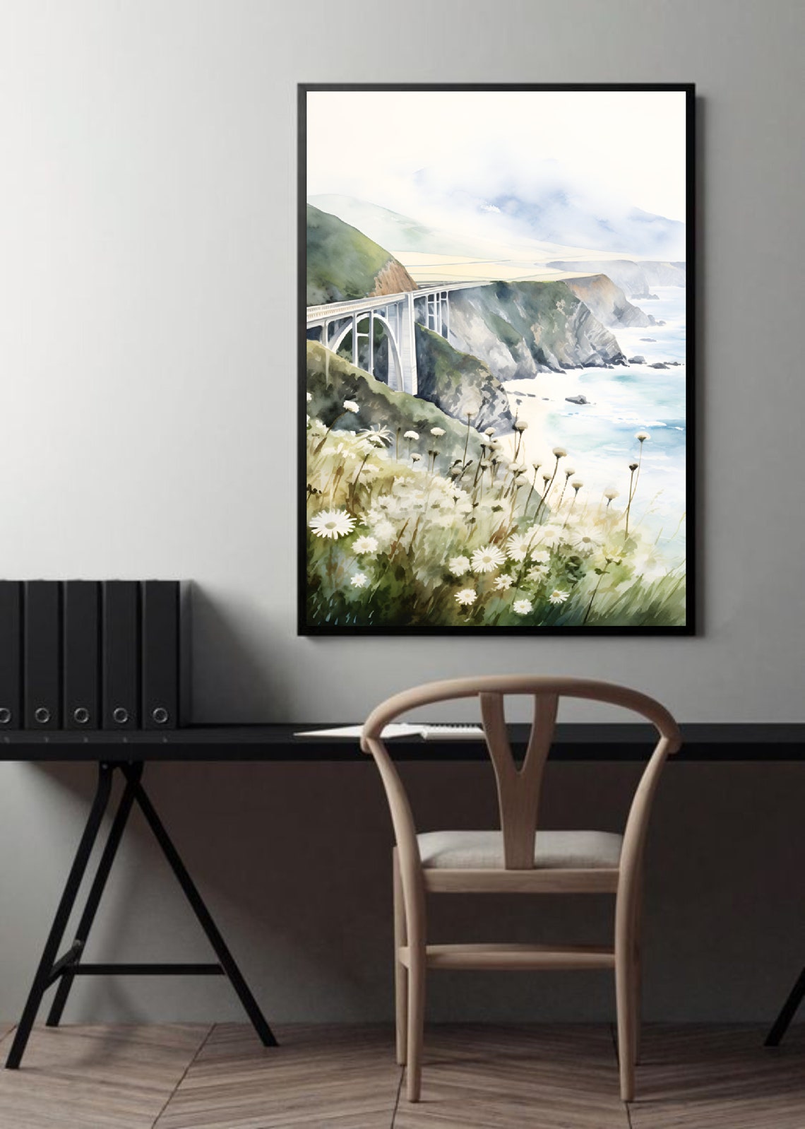 California Coast Painting Bixby Bridge Print Watercolor Coastal Wall Art California Landscape Painting Monterey County Travel Poster - Image 4