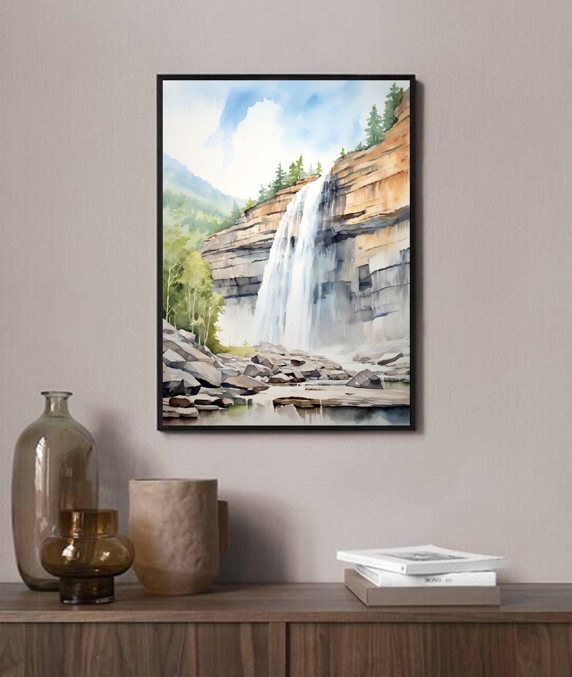 Bridal Veil Falls Utah Waterfall Cliff Watercolor Landscape Poster - Image 3