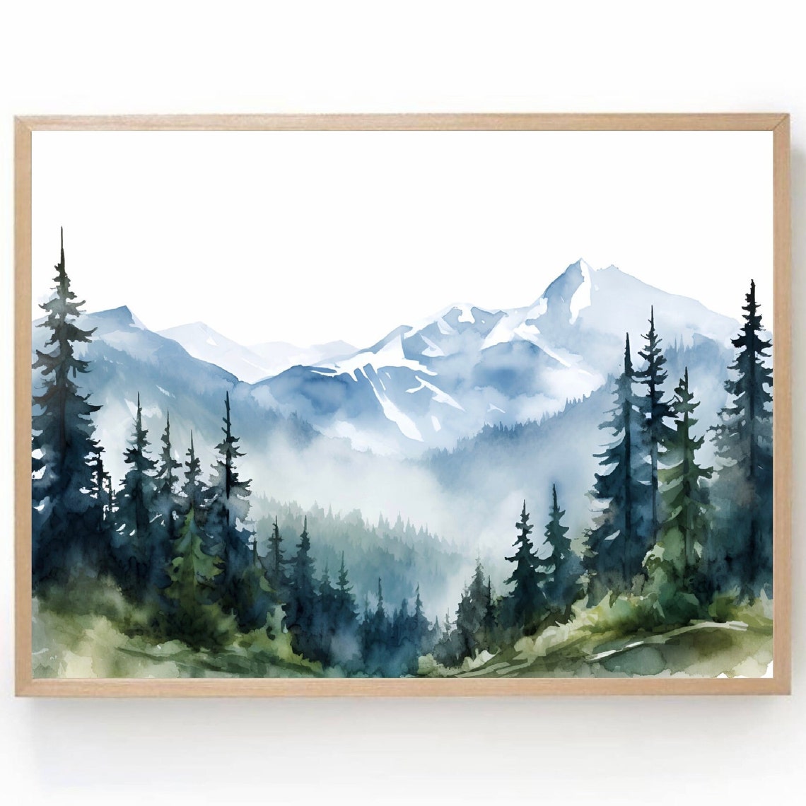 Mount Mitchell Blue Ridge Misty Pine Mountain Watercolor Art Poster