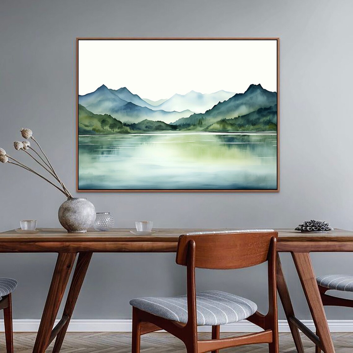 Norway Watercolor Mountain Lake Panorama Art Print - Image 2