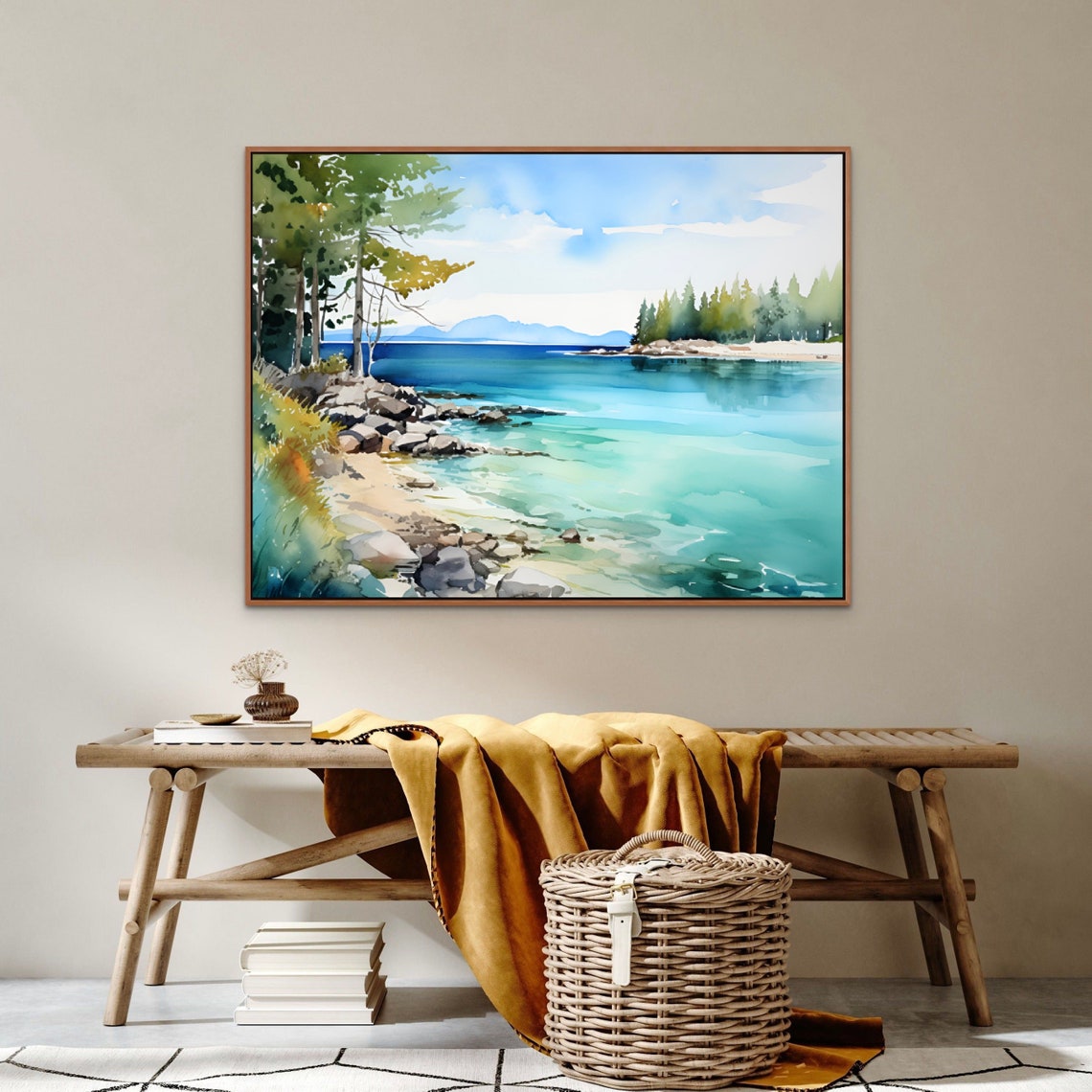 Lake Huron Turquoise Shoreline Pine Watercolor Michigan Art Poster - Image 2