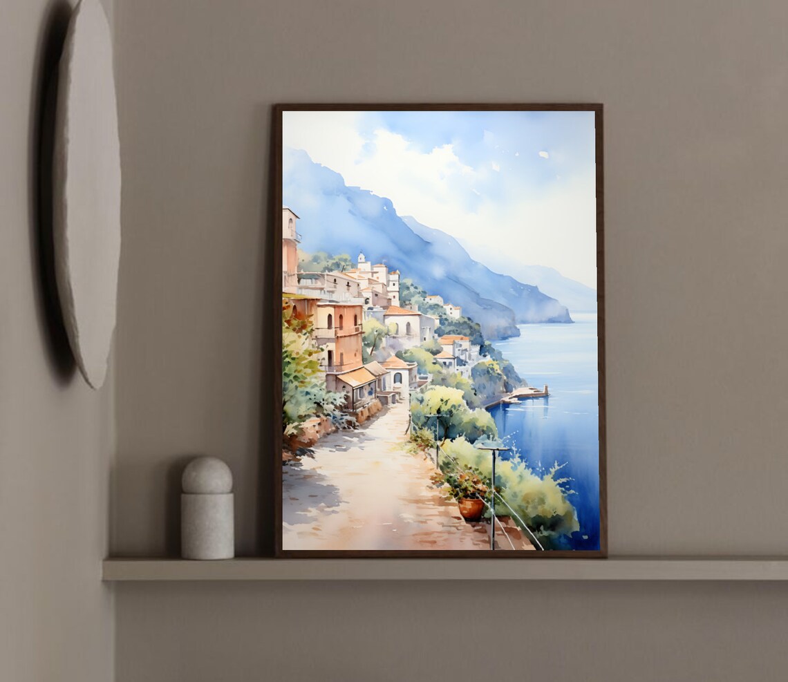 Italy Watercolor Positano Coastal Travel Poster - Image 3