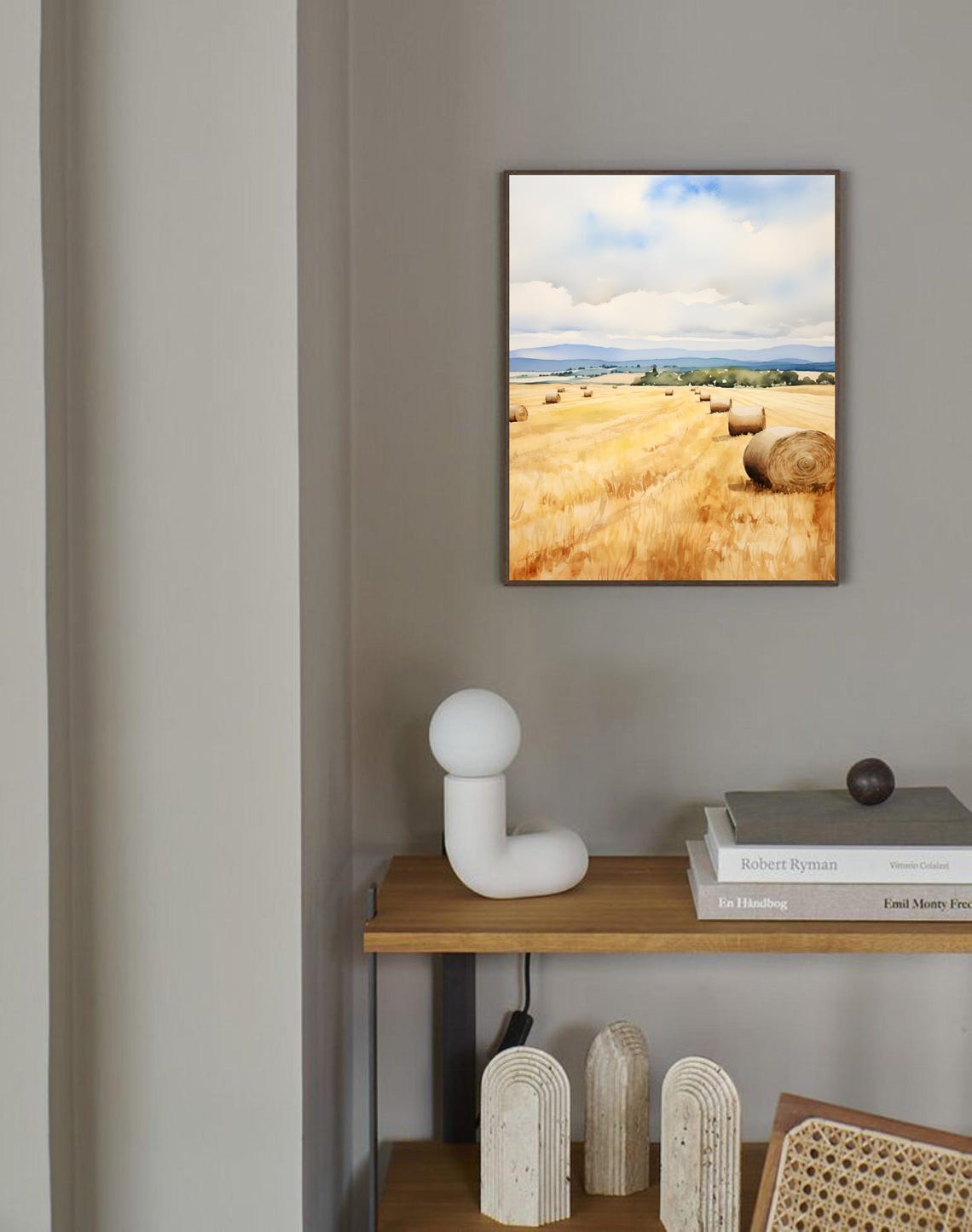 Tuscany Italy Wheat Field Hay Bales Harvest Watercolor Poster - Image 2
