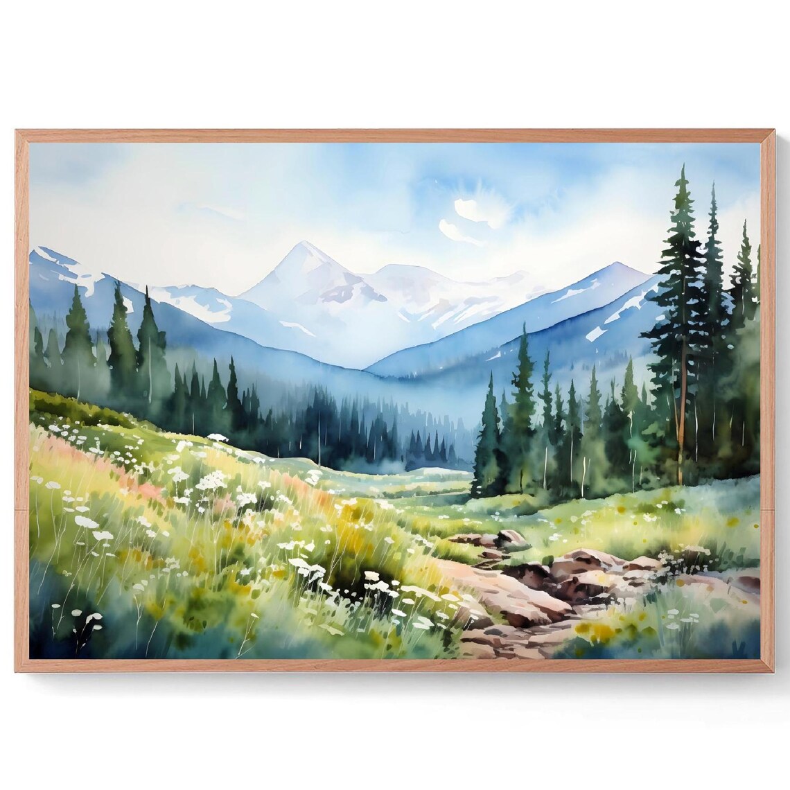 Ouachita Mountain Wildflower Meadow Snow Peak Watercolor Art Poster