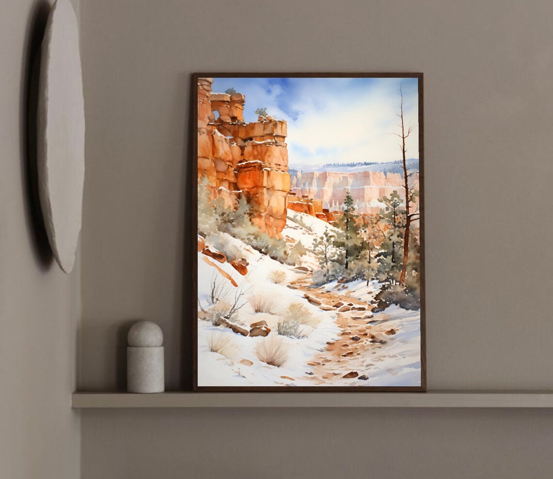 Bryce Canyon National Park Utah Snowy Red Rocks Watercolor Poster - Image 2