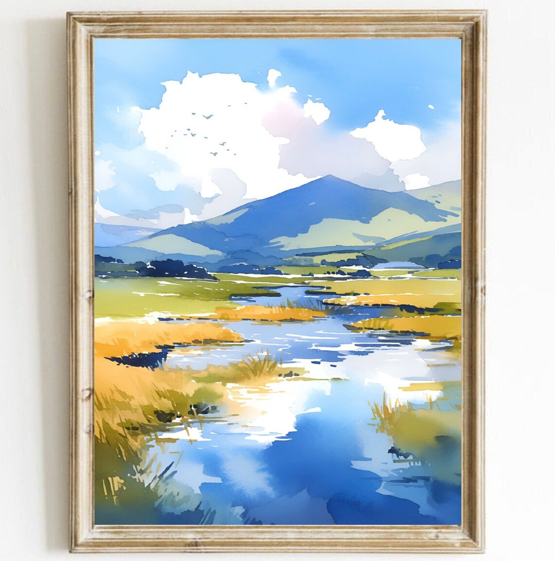 Shannon River Ireland Green Mountain Valley Watercolor Poster
