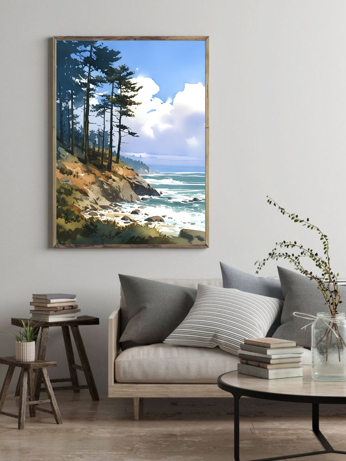 Lake Ontario Wall Art Coastal Watercolor Painting Great Lakes Print Forest Lake Landscape Art New York State Print Travel Poster - Image 3