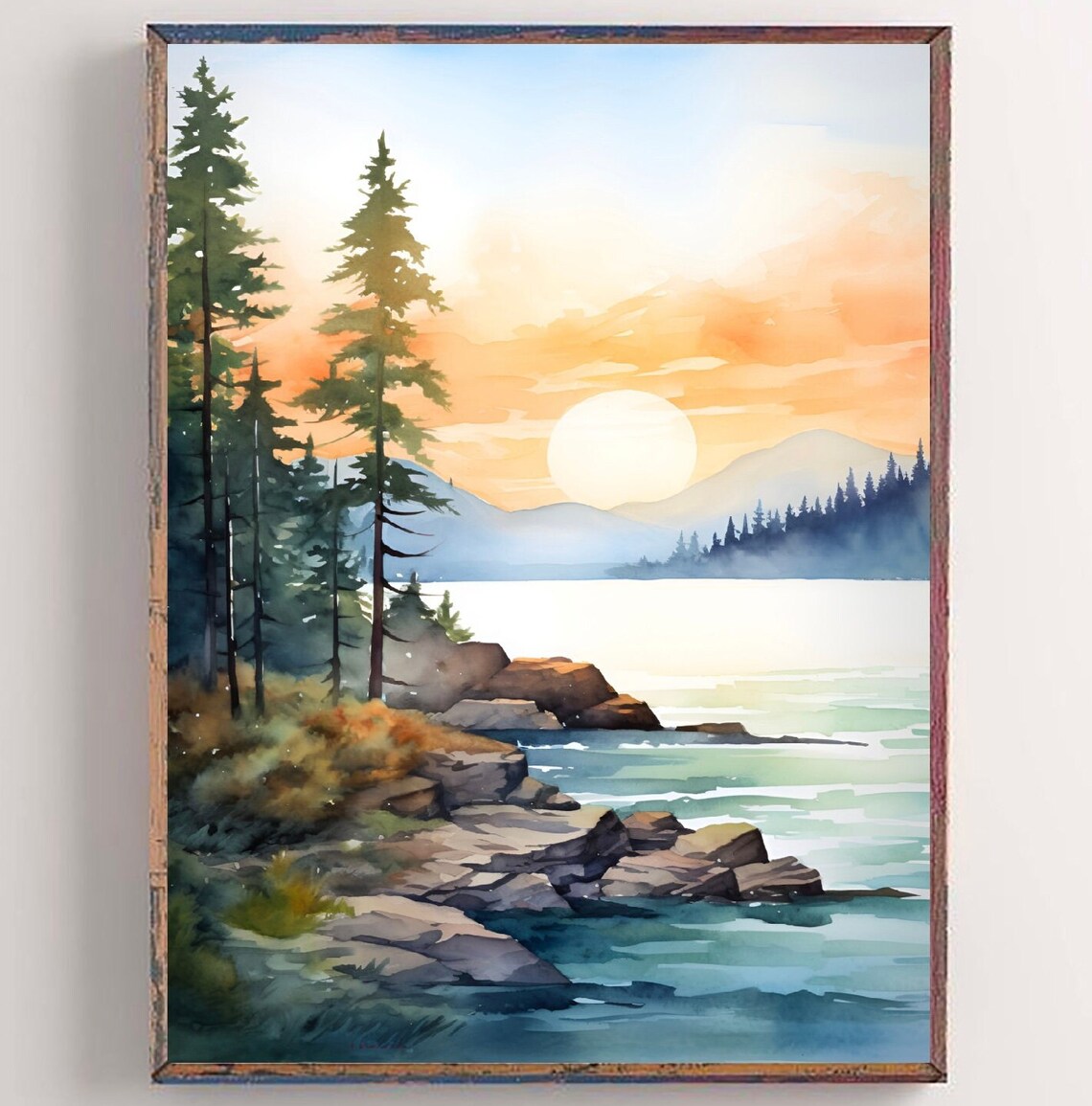 Bear River Watercolor Mountain Landscape Art Print