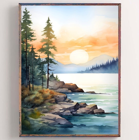 Bear River Watercolor Mountain Landscape Art Print