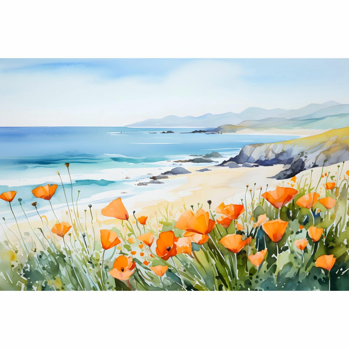 California Painting Santa Catalina Island Watercolor Art Print Seascape Wall Art Coastal Landscape Print Two Harbors Travel Poster