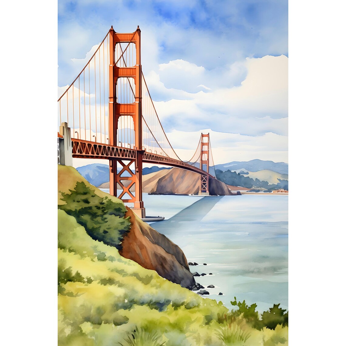 Golden Gate Bridge, San Francisco Watercolor Art Print