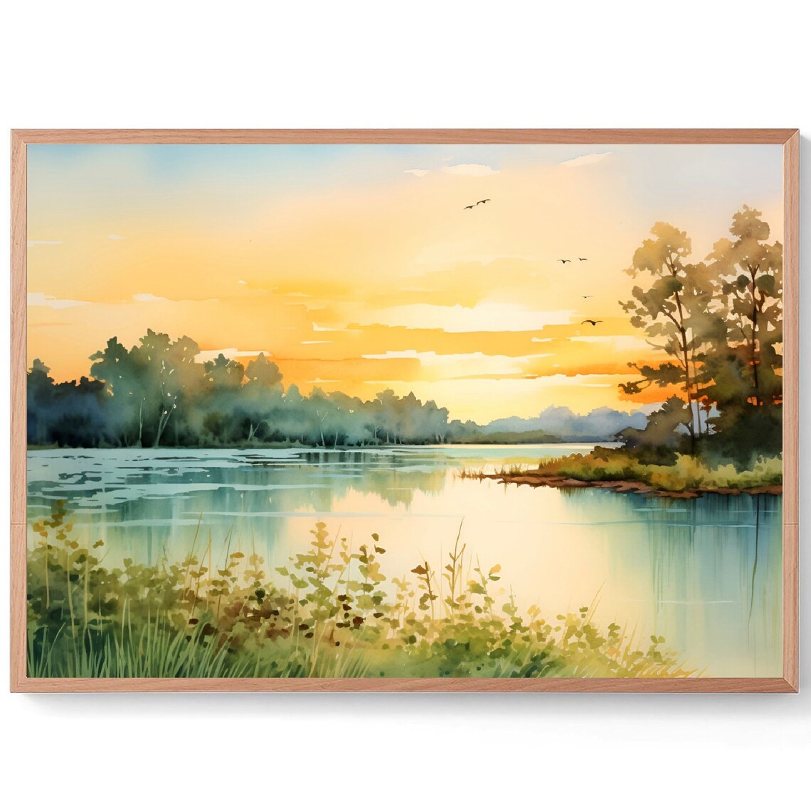 Lake Lanier Painting Watercolor Art Print Forest Lake Poster Shoreline Wall Art Georgia Landscape Art Abstract Lakes Travel Gift