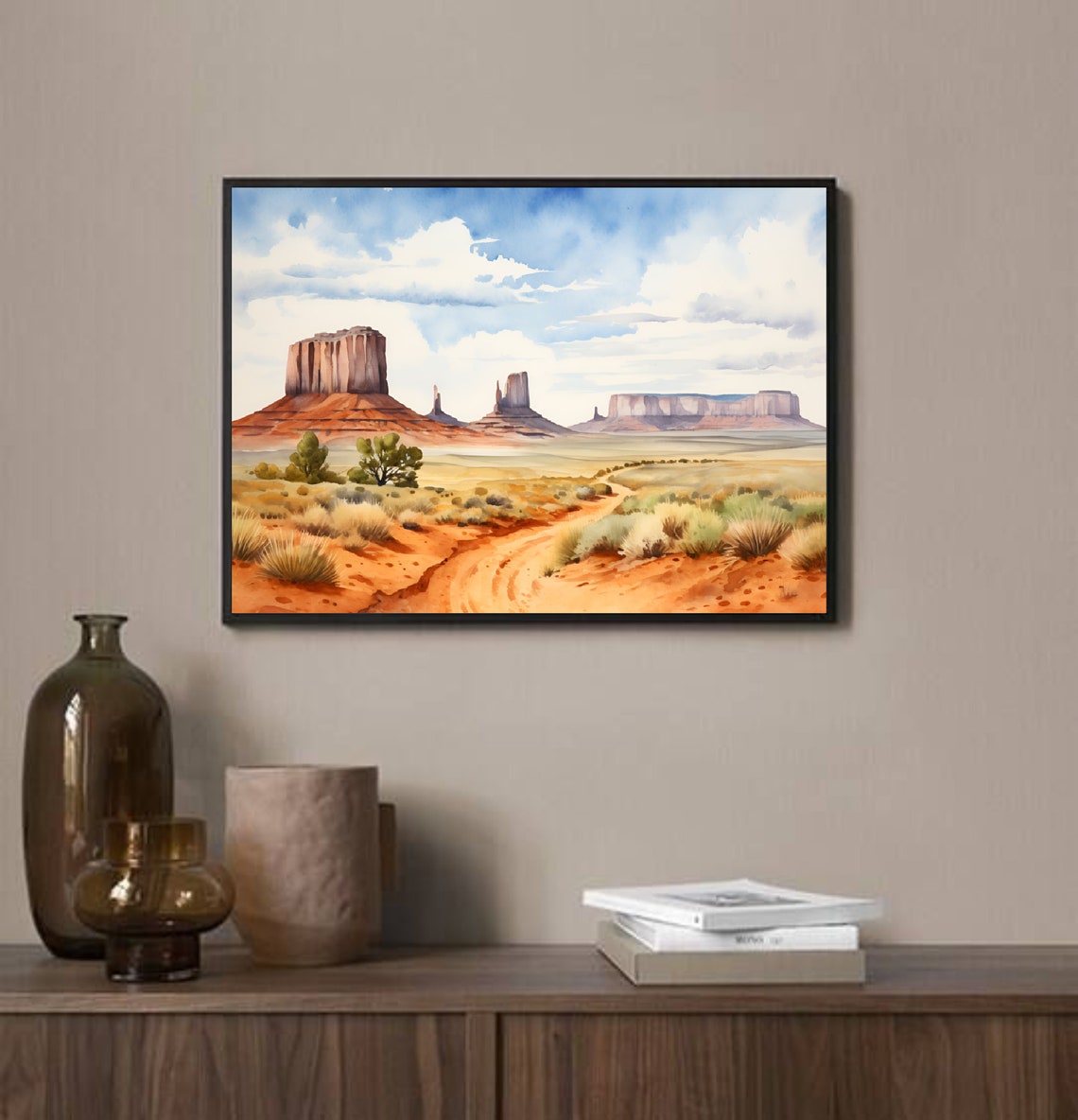 Monument Valley Buttes Red Desert Trail Path Watercolor Poster - Image 3
