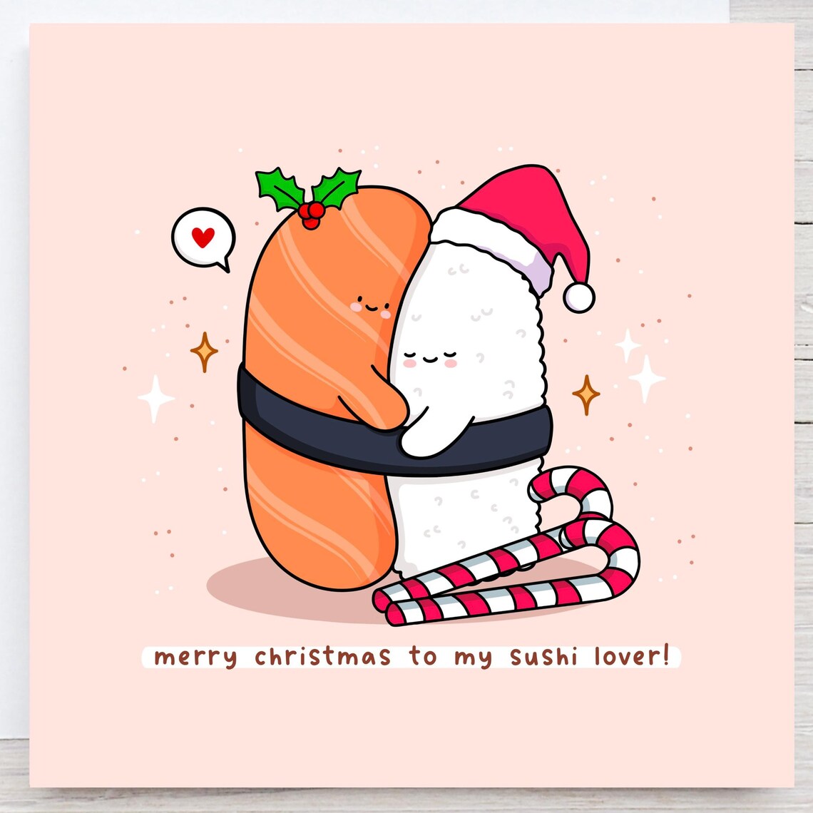 Kawaii Merry Christmas Sushi Lover Hugging Nigiri Pun Art Print